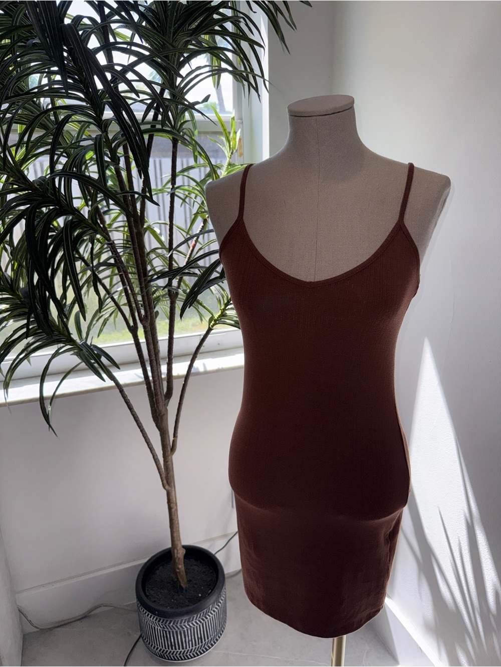 Spaghetti-Strap Dress Tank - Brown